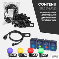 Kit Guirlande Guinguette IP65 100M 200 Bulbes Multicolores
