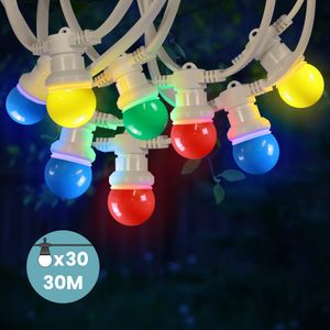 Kit Guirlande Guinguette 30m IP 65 Multicolore Cable Blanc
