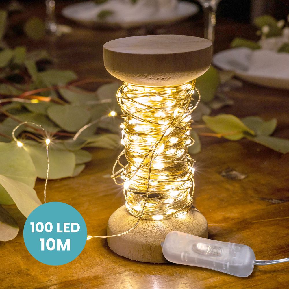Guirlande Micro-Led Argent 10 m avec Bobine 100 LEDs