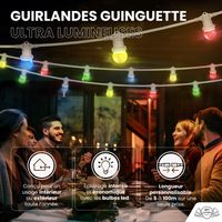 Kit Guirlande Guinguette 30m IP 65 Multicolore Cable Blanc