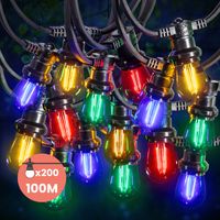 Guirlande Guinguette 100M Filament Multicolore LED 200 Bulbes 