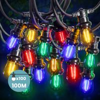 Guirlande Guinguette 100M Filament Multicolore LED 100 Bulbes 