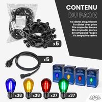 Guirlande Guinguette 50M Filament Multicolore LED 150 Bulbes 