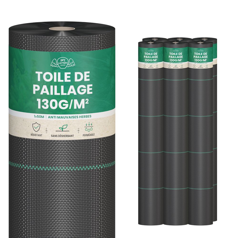 Toile de Paillage 300m2 - 6 rouleaux 50x1m - Epaisseur 130g/m²