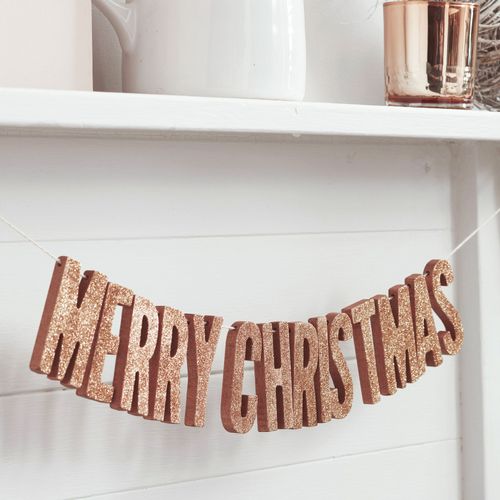 Guirlande Bois Merry Christmas Rose Gold 70 cm