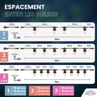 Guirlande Guinguette 10M Filament LED Ambré 20 Bulbes Dimmables avec variateur et télécommande