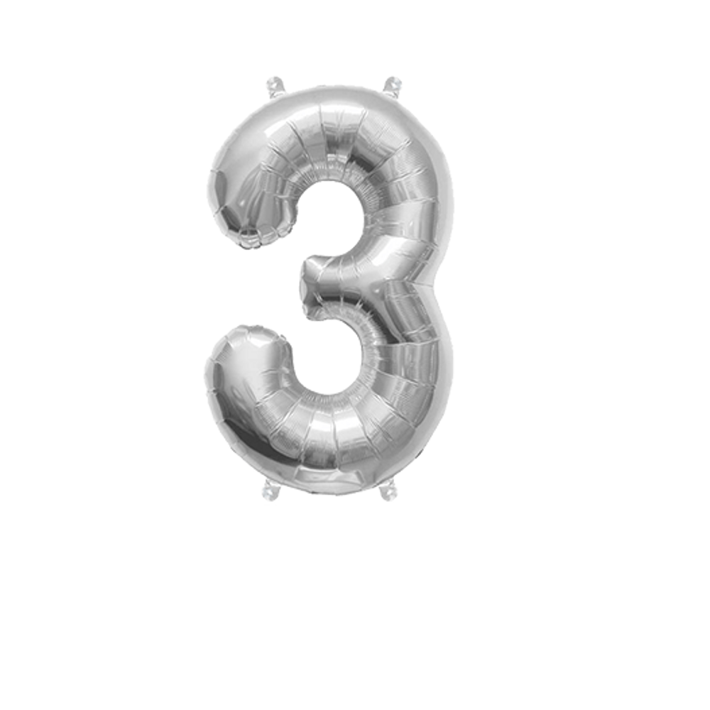 Ballon Chiffre 3 Argent 35 cm