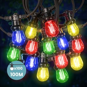 Guirlande Guinguette 100M Filament Multicolore LED 100 Bulbes 