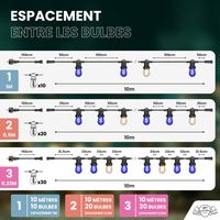 Guirlande de Noël Extérieure "Élégante" IP65 – 10 m 20 Ampoules avec Variateur & Télécommande