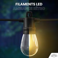 Guirlande Guinguette IP65 LED 30M 30 Bulbes Filament Allongé  Dimmables Avec Télécommande