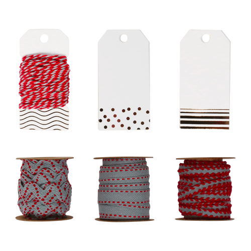 Set Etiquettes et Ficelle Rouge et Gris