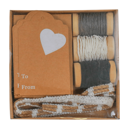Etiquette Carton Coeur Marron et Blanc