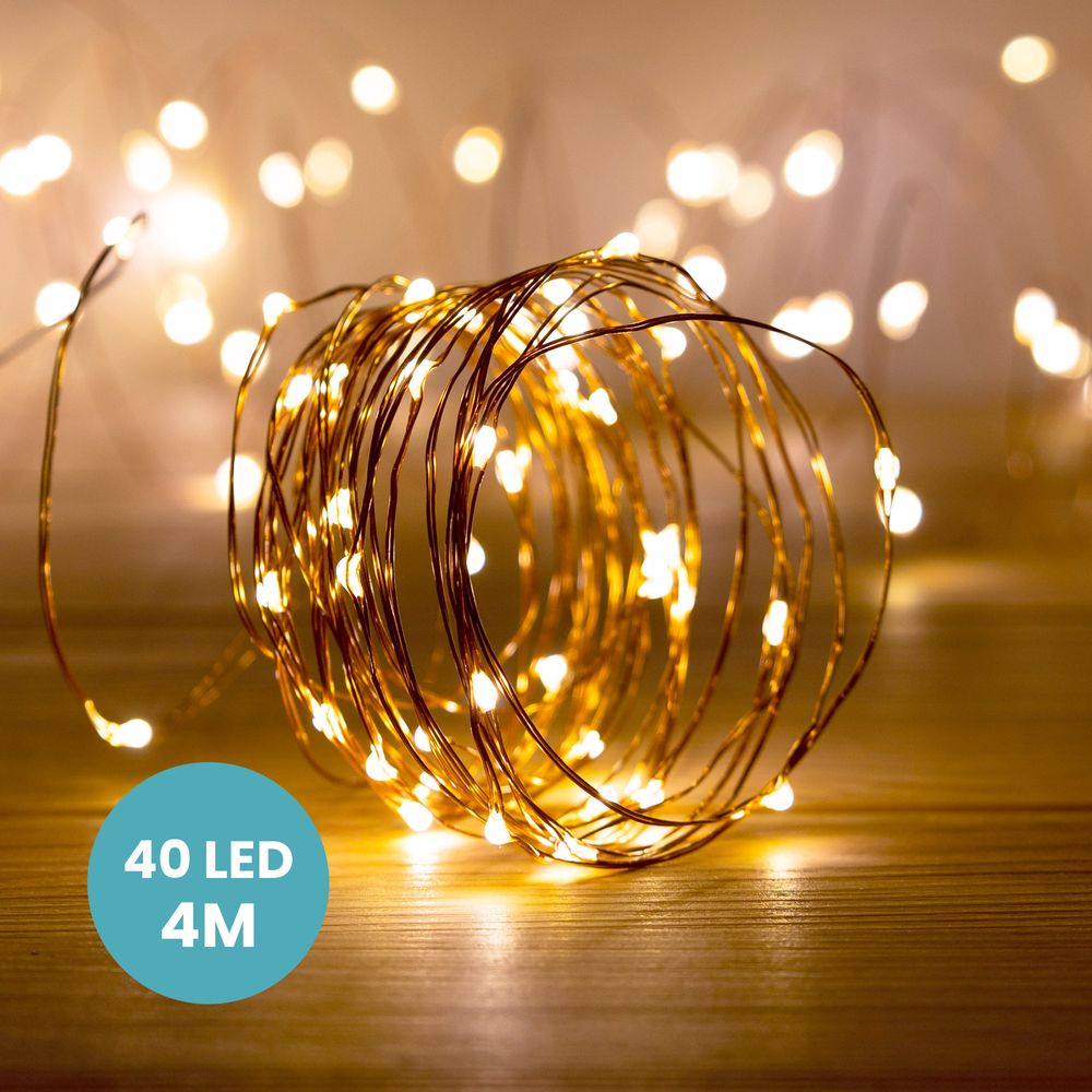 Lot de 4 Guirlandes Micro LED 4M Cuivre 40 LEDs Blanc Chaud