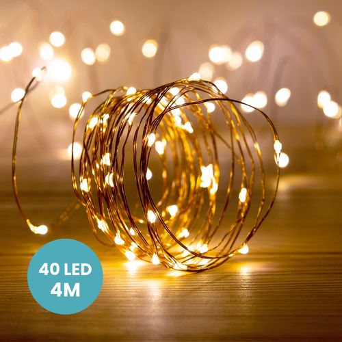 Lot de 4 Guirlandes Micro LED 4M Cuivre 40 LEDs Blanc Chaud