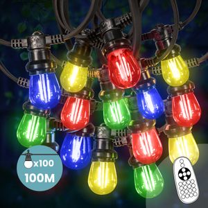 Guirlande Guinguette 100M Filament Multicolore LED 100 Bulbes Dimmables Avec Variateur et Télécommande