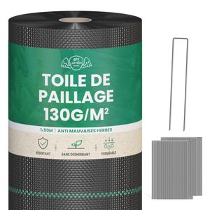 Lot Toile de Paillage 50M 130g/m² + 100 Sardines de Fixation