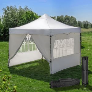 Tonnelle Pliante 3x3m imperméable 320 g/m2 Blanche + 4 parois 