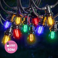 Guirlande Guinguette 50M Filament Multicolore LED 150 Bulbes 