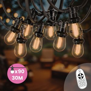 Guirlande Guinguette 30M Filament LED Ambré 90 Bulbes Dimmables Avec Variateur et Télécommande