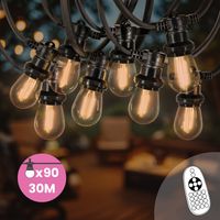 Guirlande Guinguette 30M Filament LED Ambré 90 Bulbes Dimmables Avec Variateur et Télécommande
