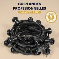 Guirlande Guinguette Noire IP65 10M 20 Douilles pour Ampoules E27