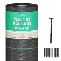 Lot Toile de Paillage 50M 65g/m² + 100 Sardines de Fixation en Plastique