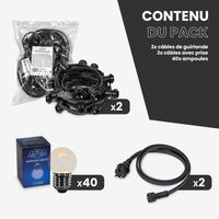 Kit Guirlande Guinguette IP65 20M 40 Bulbes Transparents Dimmables