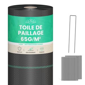 Lot Toile de Paillage 50M 65g/m² + 100 Sardines de Fixation