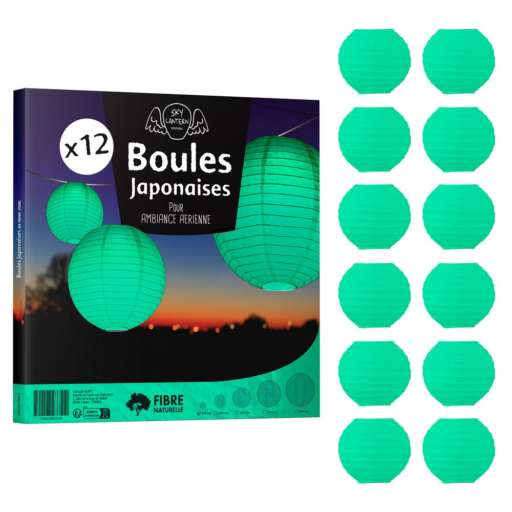 Lot de 12 Boules Japonaises Vert d'Eau 10 cm