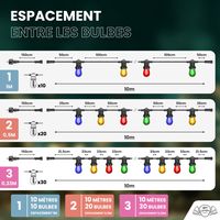 Guirlande de Noël Extérieure "Familliale" IP65  - 10 m 20 Ampoules Multicolores avec Variateur & Télécommande
