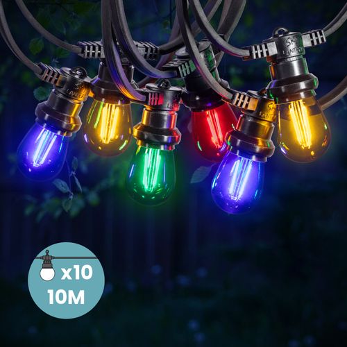 Guirlande Guinguette 10M Filament Multicolore LED 10 Bulbes 