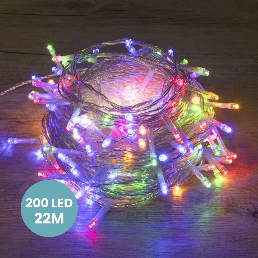 Guirlande Lumineuse 22m Câble Transparent 200 Leds Multicolore