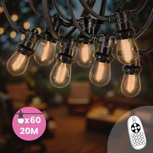 Guirlande Guinguette 20M Filament LED Ambré 60 Bulbes Dimmables Avec Variateur et Télécommande