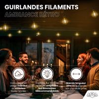 Guirlande guinguette LED 30M 50 Bulbes Rond Blanc Chaud Dimmable 