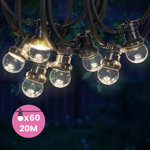Guirlande Guinguette IP65 20M 60 Bulbes Transparents Dimmables