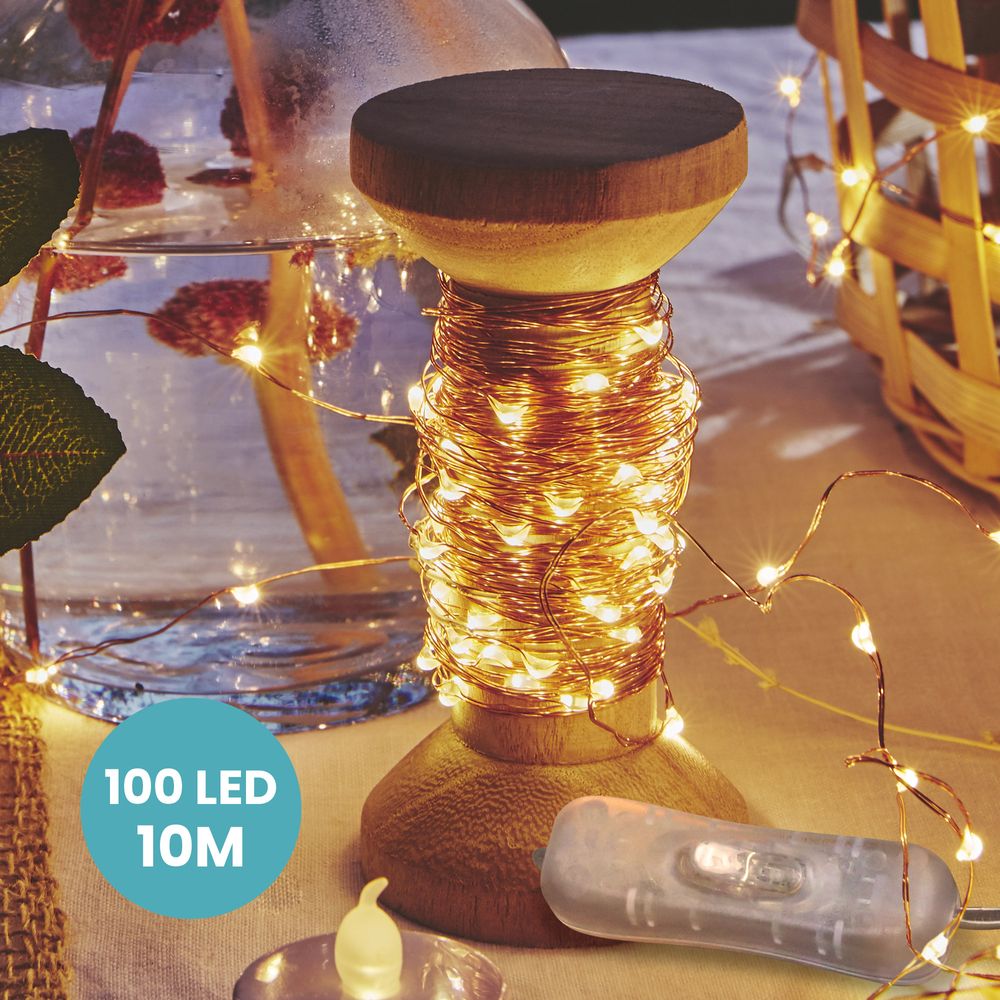 Guirlande Micro-Led Cuivre 10 m avec Bobine 100 LEDs
