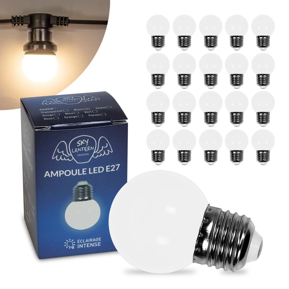 Lot de 20 Ampoules Guirlande Guinguette Led E27 Blanc Chaud