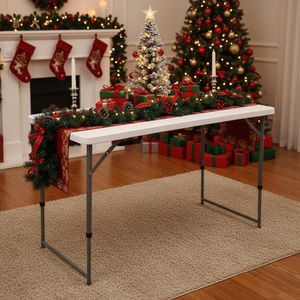 Table Pliante 120x60 cm Blanc Hauteur Réglable