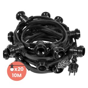 Guirlande Guinguette Noire IP65 10M 20 Douilles pour Ampoules E27