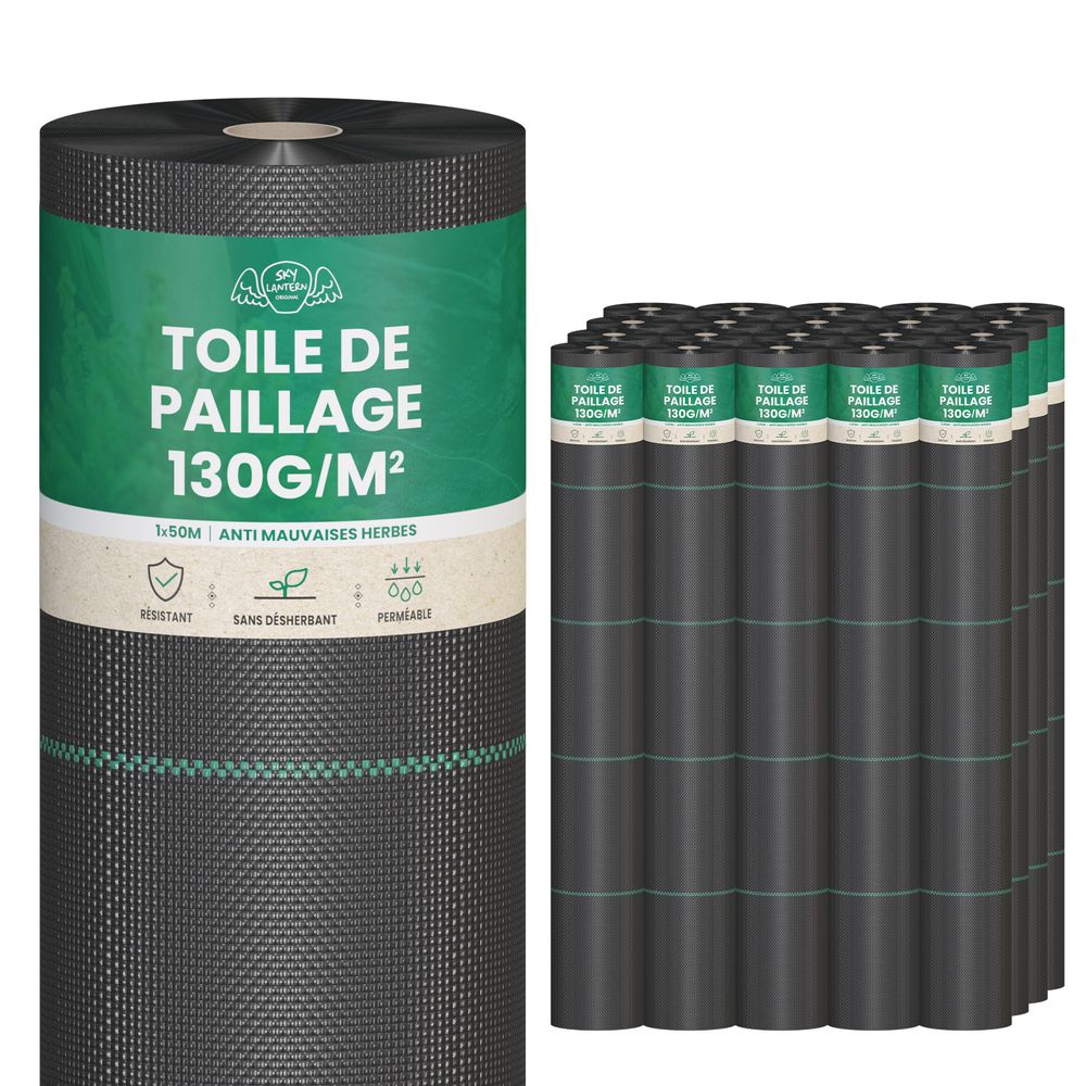 Toile de Paillage 1000m2 - 20 rouleaux 50x1m - Epaisseur 130g/m²