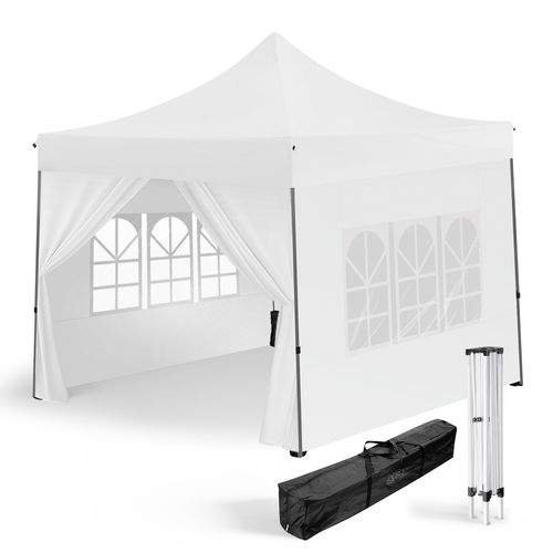Tonnelle Pliante 3x3m imperméable 320 g/m2 Blanche + 4 parois 