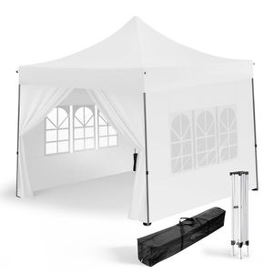 Tonnelle Pliante 3x3m imperméable 320 g/m2 Blanche + 4 parois 