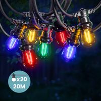 Guirlande Guinguette 20M Filament Multicolore LED 20 Bulbes 