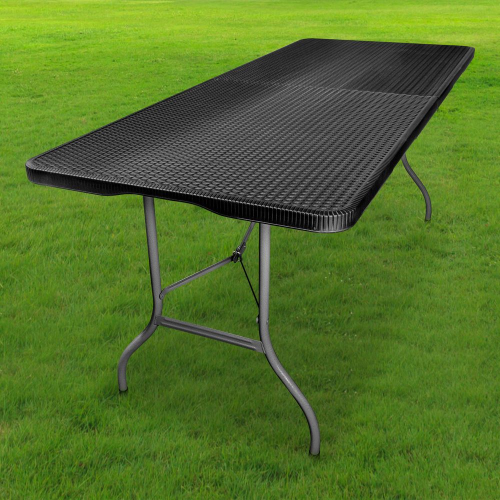 Table Pliante 180x74 cm Noire Effet Rotin