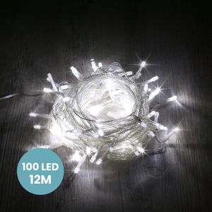 Guirlande de Noël 12m Câble Transparent 100 Leds Blanc froid