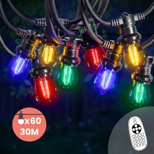 Guirlande Guinguette 30M Filament Multicolore LED 60 Bulbes Dimmables Avec Variateur et Télécommande