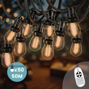 Guirlande Guinguette 50M Filament LED Ambré 50 Bulbes Dimmables Avec Variateur et Télécommande