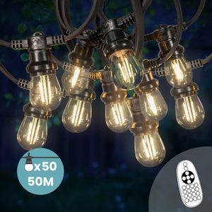 Guirlande Guinguette 50M Filament LED 50 Bulbes Dimmables Avec Variateur et Télécommande