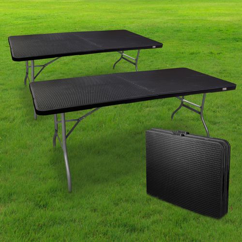 Lot de 2 Tables Pliantes 180x74 cm Noire Effet Rotin