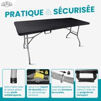 Lot de 2 Tables Pliantes 180x74 cm Noire Effet Rotin